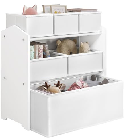 Lestarain Kinderregal mit 9 Aufbewahrungsboxen, Spielzeugregal, Regal Kinderzimmer Spielzimmer, Kinderregal, 63x60x30 cm, Weiß