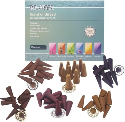 XXJXING incenso， Sandalo, Lavanda, Eucalipto, Patchouli, Sandalo Laoshan, Tuberosa, 60 bastoncini e bastoncini d'incenso (6 combinazioni）