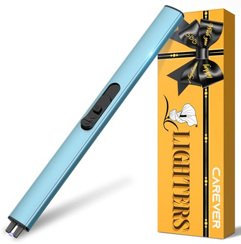 Candle Lighter Stocking Stuffers for Women Men, Electric Candle Lighter USB Rechargeable Graduation Gifts for Him Wife Girlfriend Safety Lock Long Lighters for Grill Kitchen BBQ Camping,Blue