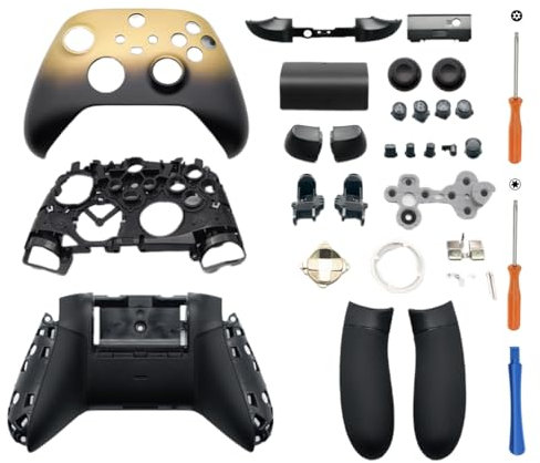 Hzxkqmil Ersatz-Gehäuse-Kit Schale Hülle Zubehör für Xbox Series X/S Controller - Gold Special Edition, DIY-Schale Komplett-Kit Vordere Abdeckung Rückenschale Seitenschienen Tasten Teile