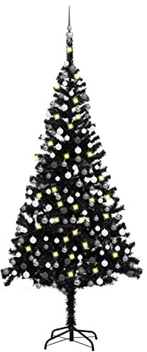 ShGaxin konstgjord förupplyst julgran med kulset svart 240 cm PVC, konstgjord julgran, hopfällbar julgran
