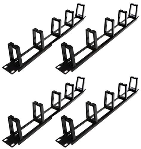 CENMEN 4X 19 Pouces 1U Armoires Rack Gestion des Câbles Organisateur de RéSeau Base en MéTal Creux Cinq Anneaux DéTachable Gestionnaire de Cadre
