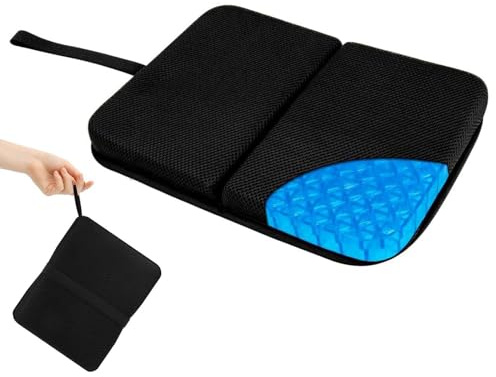 Gel Seat Cushion, Portable Airplane Seat Cushion, Foldable Travel Pillow with Gel Grid Design for Airplane, Camping, Bleachers, Flights, Commute