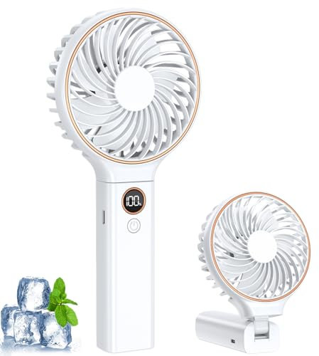 Handventilator, Mini Ventilator Tragbarer mit LCD Display & 6 Stufen,Leiser USB Ventilator mit 4000mAh Akku,24+ Stunden Nutzungszeit,Leistungsstarker Lüfter,110° Neigbarem Kopf für Büro, Reise,Outdoor