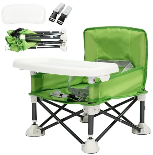 Chaise de bébé portable - Rehausseur de siège pour enfant avec sac de transport - Chaise de camping pour bébé de 0 à 2 ans - Avec dossier et ceinture de sécurité réglable - Vert