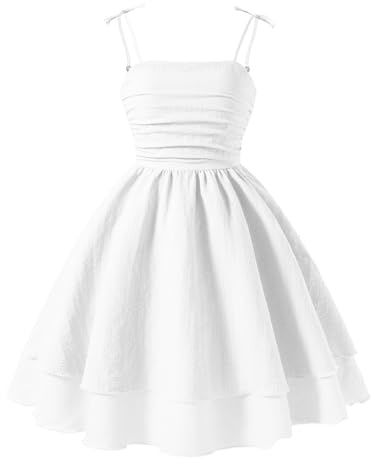 FEOYA Girls Spaghetti Strap Smocked Dress Layered Beach Sundress A-Line Midi Dresses 8-13 Years