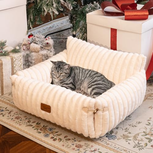 CheerPals Extended Katze Sofa – 63 L × 55–66 B cm Weiches, Flauschiges Großes Katzenbett, Hundesofa für Katzen und Kleine Hunde mit Waschbarem, Abnehmbarem Bezug und Rutschfester Unterseite