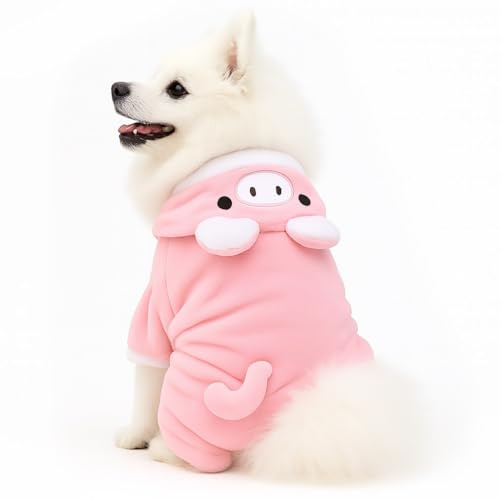 Costume de cochon pour chien et chat - Pull moelleux avec capuche et oreilles - Vêtements chauds pour l'automne et l'hiver - Tailles XS à XL (cochon, 2XL)