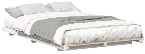 vidaXL Cadre de lit Blanc 140 x 190 cm Pin Massif, Chambre Tendance, Cadre de lit Moderne, Plateforme en Bois Massif, Rangement Gain de Place, Meuble Minimaliste pour Adultes
