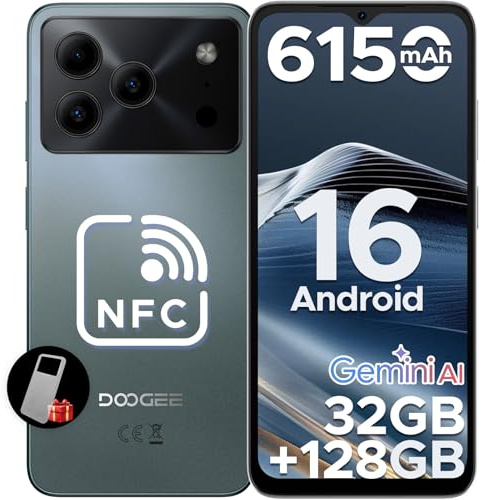 DOOGEE NOTE 56 PRO Mobile Phones, Newest Android 16 With Gemimi AI, 32GB+128GB/2TB, 6150mAh& 6.56 HD+90Hz Display, Dual SIM Unlocked Mobile Phone, 8.45mm Ultra-Slim, Face ID, 5G WiFi, GPS,NFC-GREEN