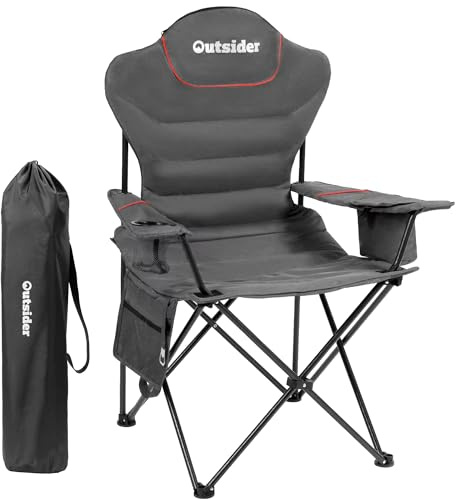 OUTSIDER Oversized Folding Camping Chair Heavy Duty 150kg (Style-2, 1) | Fishing Chair With Lumbar Support, Cooler Bag, Cup Holder & Storage Pocket For Camping, Outdoor, Beach & Hiking