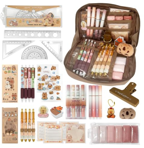 YIBEBE Kit di Forniture Scolastiche Capibara con Astuccio: Capybara Grazioso Set Regalo per Bambini e Scolari - Organizzato per Regali di Ritorno a Scuola Arte per Ufficio Scolastico (Orange)