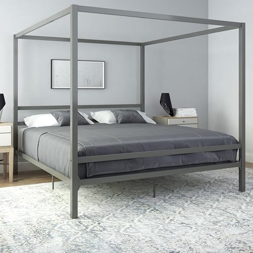 DHP Letto a Baldacchino Moderno in Metallo Grigio Super King Size