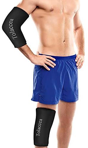 Tolaccea Knee Ice Pack & Elbow Ice Pack Support Brace for Hot & Cold Compress Therapy, Compression Sleeve Reusable Gel Pack for Injury Cold Wrap for Knee Calf Elbow (Black,M)