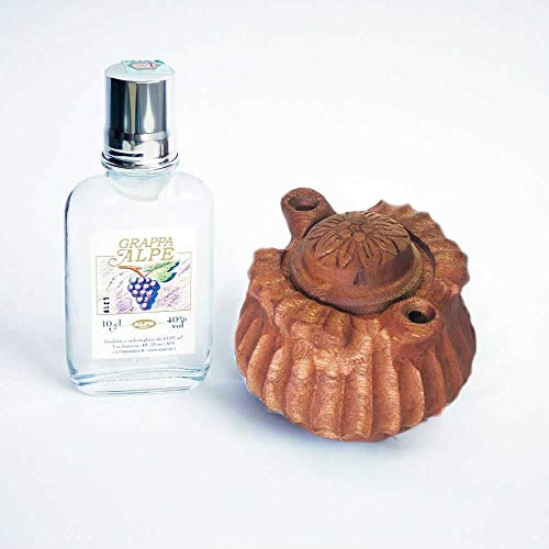 Coppa dell'amicizia valdostana 2 Becchi mogano diam 10cm e Grappa tascabile 100ml 40%