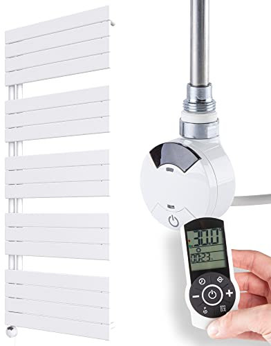 HEATSUPPLY® Design Handtuchheizkörper elektrisch 1510 x 600mm - Paneelheizkörper elektrisch weiß - Badheizkörper elektrisch inkl. Heizstab mit 900 Watt Leistung und Smart Heizstab No. 3