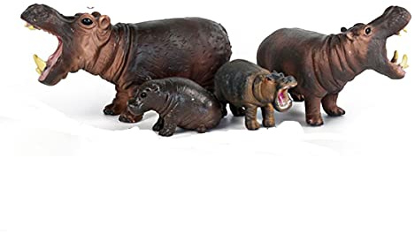 JOKFEICE Figuras de Animales 4 Piezas hipopótamo Familia de Animales proyectos de Ciencia Juguetes educativos de Aprendizaje Regalo de cumpleaños decoración de Pastel para niños pequeños