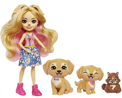 Enchantimals™ Family Toy Set, Gerika Golden Retriever Doll (6-in) with 3 Animal Figures, Great Gift for Kids Ages 4Y+, HHB85
