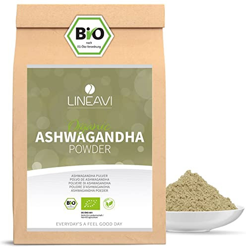 LINEAVI Ashwagandha Pulver Bio 1000g, fein gemahlene Ashwagandhawurzel in Bio-Qualität, ideal als Zugabe in Smoothies, Säfte, Goldene Milch, Moon Milk & Co.