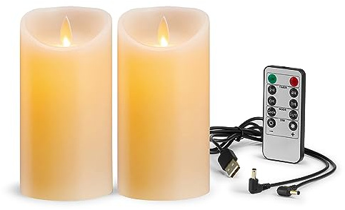 Koelaa Set di 2 Candele Ricaricabili LED con Telecomando, Effetto Fiamma Oscillante e Timer, Candele Elettriche Senza Fiamma, Decorazioni per Casa, Matrimonio, Natale, Cena Romantica - 7.5x12.5 cm