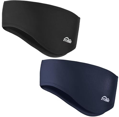 Sport Stirnband Ohrenwärmer -Frühling/Herbst/Winter Fleece Ohrenschützer Stirnbänder Windstopper für Joggen, Laufen, Wandern, Fahrrad und Motorrad Fahren 2 Stück (Schwarz+Königsblau)
