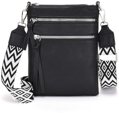 Vezluax kleine Umhängetasche Damen slim Handytasche zum Umhängen Leder Crossbody Bag mit Reißverschluss Schultertasche für Frauen Reise Geschenk Schwarz