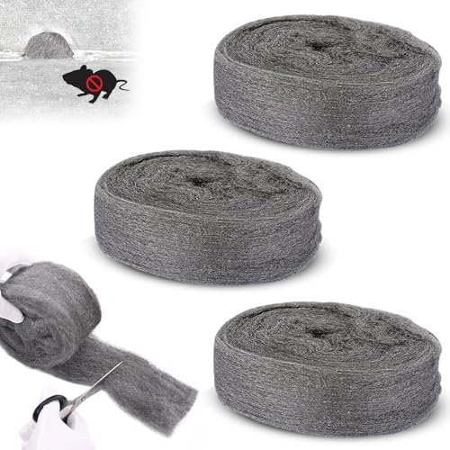 XPOOP 3 Roll Ultra Fine Steel Wool Against Mice, 3 Meter, Grey, Stainless Steel, 0000, Coarse Wire Wool, Rodent Control Gap Blocker, Rats, Mice, Pests, Insects