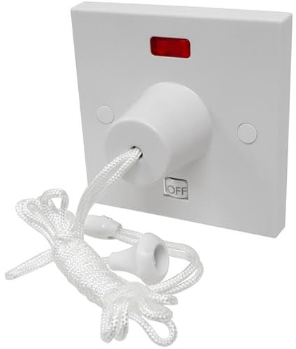 50 Amp Shower Switch - Double Pole Pull Cord Ceiling Switch with Neon and Mechanical Power Indicators