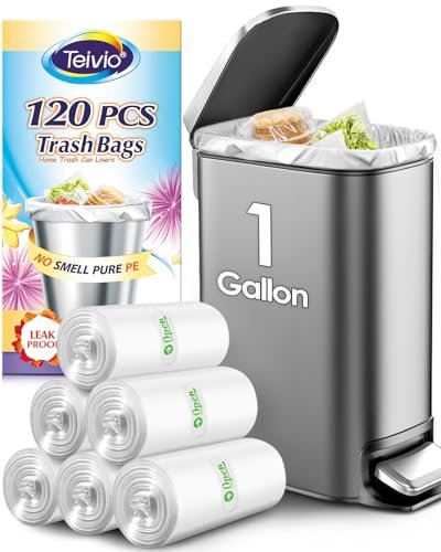 Teivio 3 Liter Small Bin Bags 120 Counts Pedal Bin Liners Thick Plastic Waste Bags for Bathroom, Kitchen, Office, Fit 0.8-1 Gal Mini Rubbish Bin, Clear
