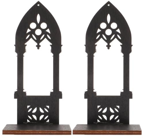 Luxshiny 2PCS Candle Sconces: Candle Holders Gothic Arch Wooden Decorative Pillar Stands, Black Matte Finish, for Home Decor, Weddings, Parties, Meditation, and Festive Occasions