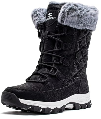 HOBIBEAR Damen Schneestiefel Warm Gefütterte Anti-Rutsch Wasserdicht Outdoor Winterstiefel Schwarz EU 40