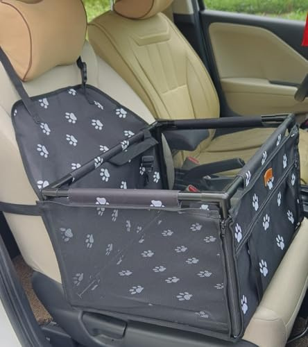 GoBuyer Waterproof Pet Dog Car Seat Booster Carrier Box and Basket with Seat Belt Harness Restraint for Puppy Cat Travel (Black, Medium 50x40cm)