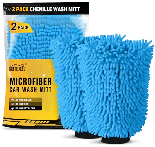 HOMEXCEL Guanto per lavaggio auto, 2 guanti in microfibra di ciniglia, antigraffio e senza pelucchi, schiuma ricca, altamente assorbente, doppio lato, guanto perfetto per il lavaggio e i dettagli
