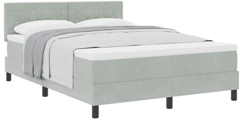 vidaXL Boxspringbett mit Matratze Hellgrau 140 x 200 cm Samt, Moderne Schlafzimmermöbel, stylisches Samt-Bett, strapazierfähige Schaum-Matratze, anpassbar für erholsamen Schlaf