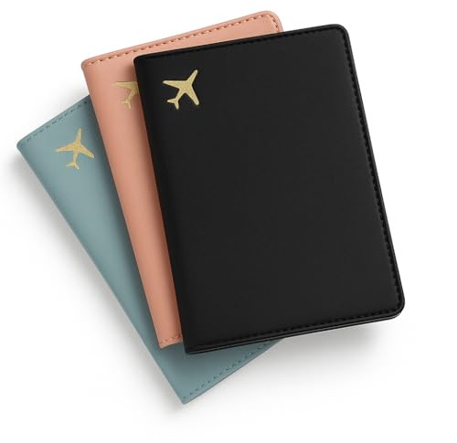 kwinfei 3PCS Passport Holder Cover for Women and Men,PU Leather Travel Document Holder Case with Snap Button Closure, Passport Cover for Boarding Pass, ID Card, Credit Cards,Compact Protector Wallet