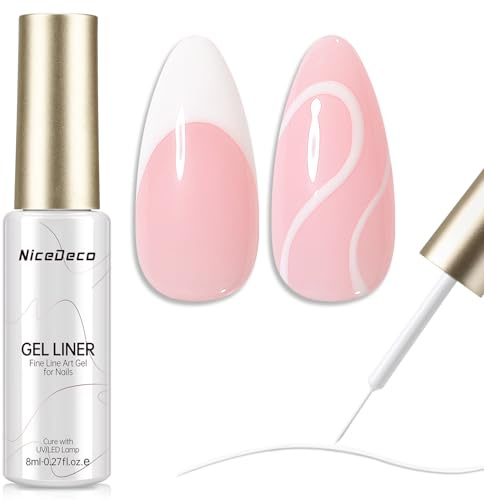 Nicedeco Esmaltes Gel Liner Nail Art Blanco 8ml Linear para Uñas Francesas White Soak Off UV LED Gel Polish With Pen Ideal Para Painting Drawing Lines Salon Home DIY Manicura