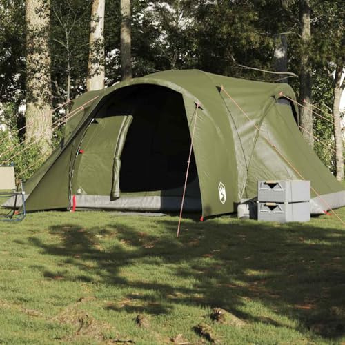 Tenda a Cupola per 6 Persone, Verde Oliva Impermeabile, Tenda Familiare Campeggio con Telo PU 3000mm, Doppio Ingresso, Leggera e Facile da Montare, 375 x 225 x 176 cm