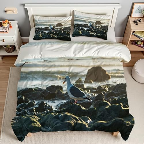 Piumino Matrimoniale Pietra Trapunte Gabbiano Piumone Imbottito Resistente Lavabile, Super Morbida Trapunta, piumini 240x260 cm in Microfibra Reversibile e 2 Federa 50x80 cmT954