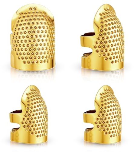 4 Pcs Sewing Thimble, Metal Sewing Thimble Finger Protector Adjustable Fingertip Grips Pads Accessories Quilting Craft Accessories for Household Projects (2 Sizes, Gold)