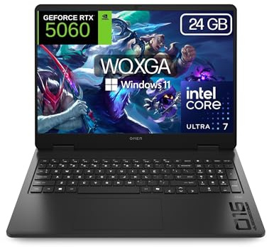 HP OMEN Slim - Ordenador portátil Gaming 16 2.5K WQXGA (Intel Ultra 7-255H, 24GB RAM, 1TB SSD, NVIDIA RTX 5060, Windows 11 Home) Teclado QWERTY Español - Negro