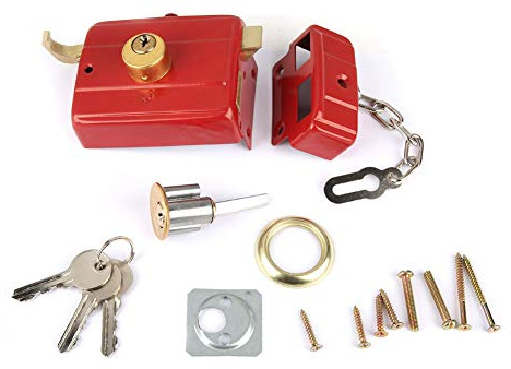 HWGING Nattbult, Fälglås Dörrbeslag, Heavy Duty Säkerhetslås, Deadbolt Lock med Nycklar Till Ytterdörren, Rött Nattdörrlås