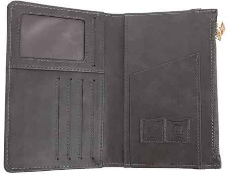 SEWCHICS Rfid Blocking Passport Cover and Business Card Holder, Pu Leather Travel Wallet with Zipper, Dark Gray Organizer for Men and Women
