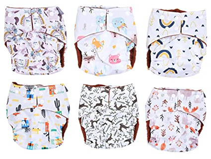 DGLDCSHUAI 6 pañales lavables para bebés, respetuosos con la piel, lavables, reutilizables, tamaño ajustable, pañales de tela de buena absorción