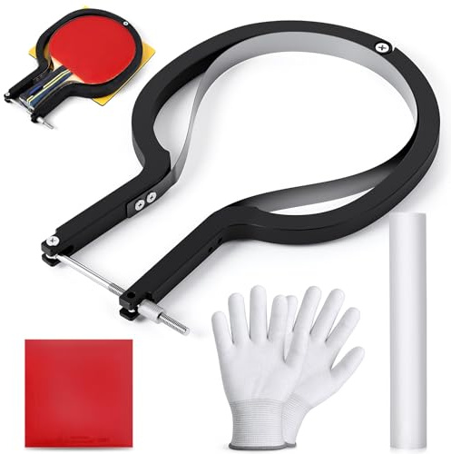 4pcs Table Tennis Rubber Cutter Kit – Roll Once Automatic Trimming Tool for Beginners, Clean Edges Every Time, Adjustable Design Fits Most Racket Shapes, Includes Roller, Gloves & Rubber Sheet