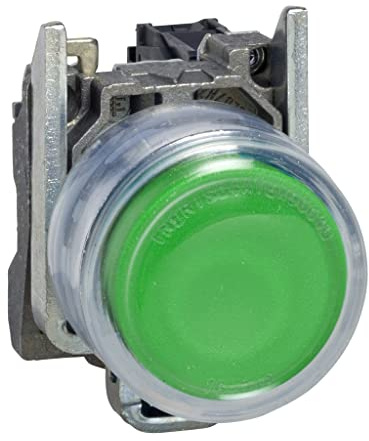 Schneider Electric Harmony XB4 - Booted Push Button Switch, Metal, Spring Return, 1NO, 22 mm Mount, Unmarked, Projecting Operator Profile, XB4BP31, Green