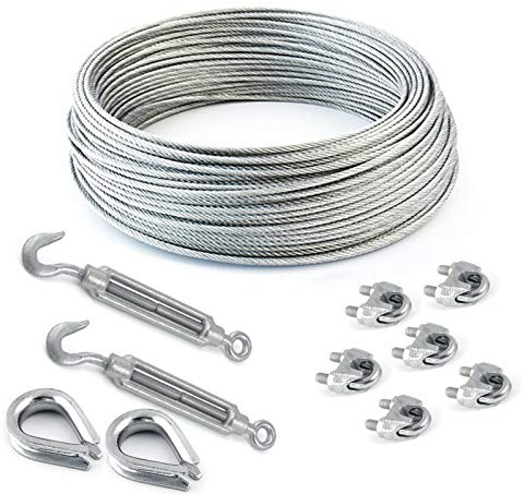 50 m draglina set 3 mm 6 x 7 + FC + 6 x slingor 3 mm DIN 741 + 2 x spannlås M5 krokar – ÖSE + 2 x byte 3 mm förzinkat stållina skogsrep rep rep tråd stål trådrep trådrep trådrep trådrep rep e klämma anslagsrep spännlås spännlås lina nyckel