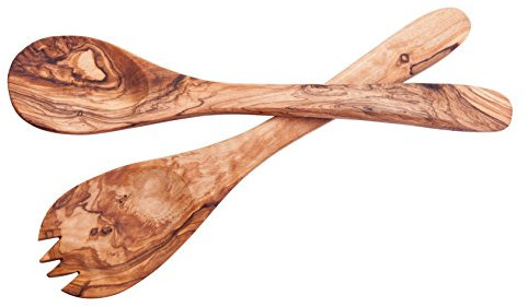 ARISTOS Posate da insalata in vero legno d'ulivo, 2 pezzi, realizzate a mano con olio d'oliva, 30 cm di lunghezza, per insalata, ecc.