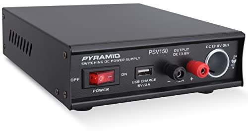 Pyramid Universal Compact Bench Power Supply- 12Amp Variable Linear Regulated Home Lab Benchtop AC-DC Power Converter - USB Port,Cigarette Lighter,115/230V AC,Screw Terminal,Cooling Fan - PSV150,Black