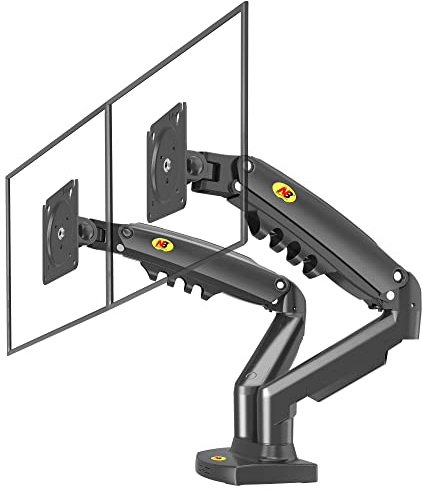 Ergosolid Desktop-Halterung für 2 PC-Bildschirme (17-27 Zoll), verstellbar in Mehreren Achsen, Drehgelenk, Gasfeder bis 2 x 9 kg, F160VAR