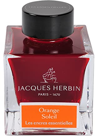 Jacques Herbin 13157JT - 50 ml ink bottle for fountain pens and rollerballs, Orange Soleil/ Sun Orange colour - Made in France - Calligraphy - Writing